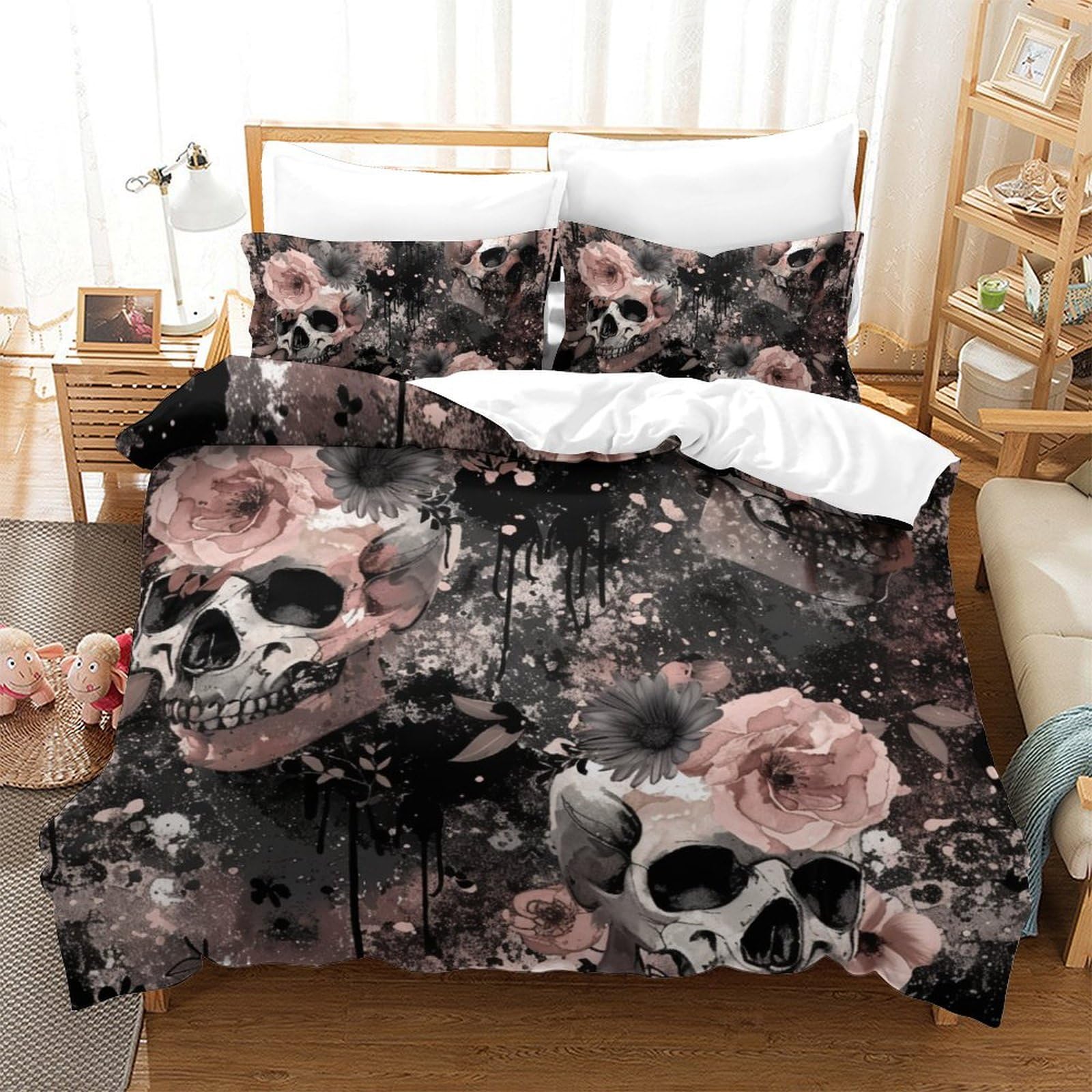 Housse de couette tête de mort en microfibre douce de qualité supérieure pour lit 2 personnes