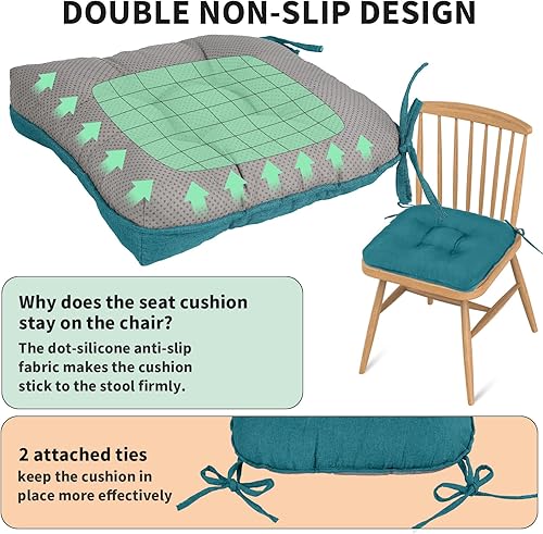 Miniatura 4 de Millsilo Paquete de 2 cojines para sillas de comedor, cojines para sillas de cocina de 4 pulgadas de grosor con lazos y respaldo antideslizante,