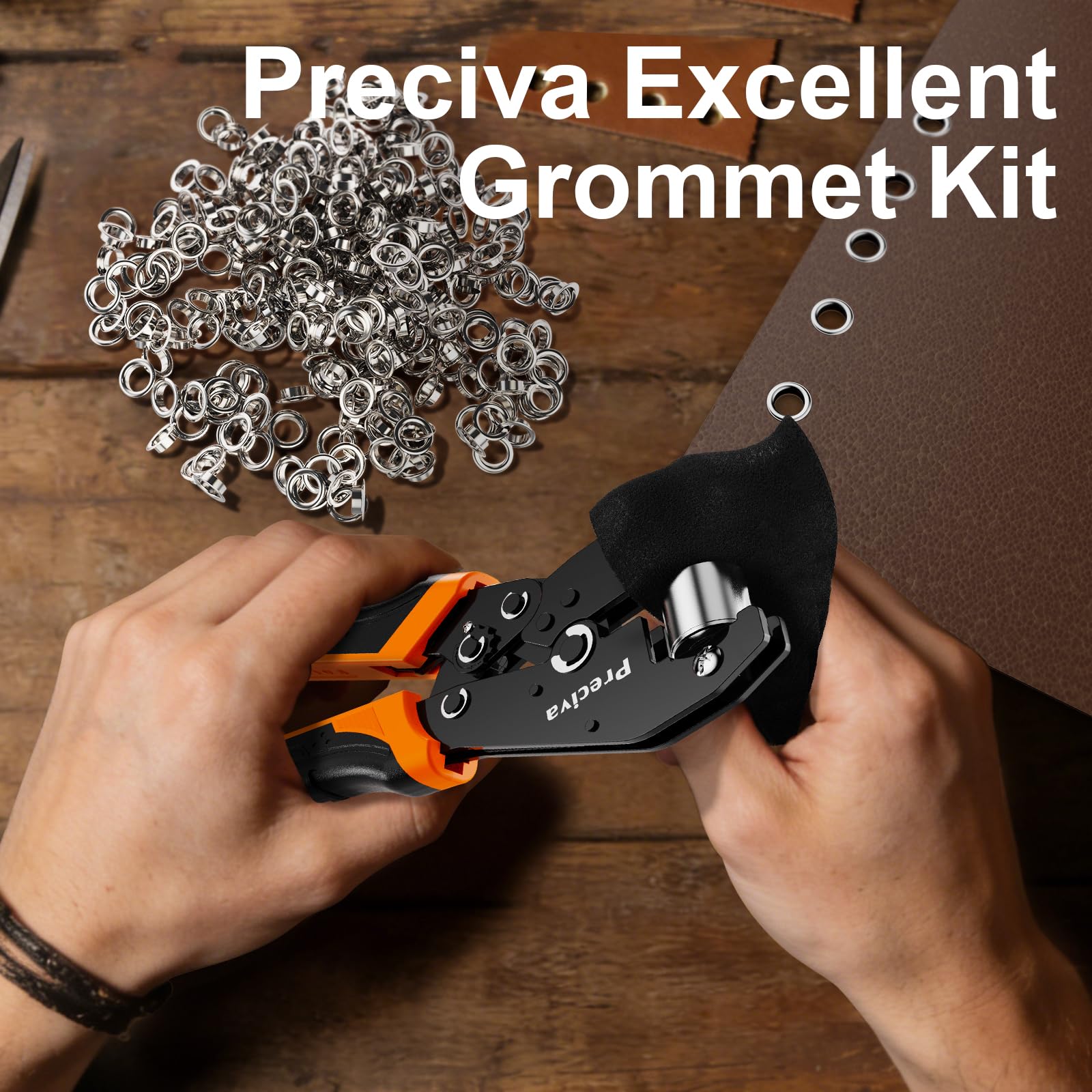 Preciva Pince à Oeillet, avec 400pcs 6+10mm Oeillet Couture, Poincon et Boîte à Outils, Mâchoires de Serrage Magnétiques à Changement Rapide Convient aux Bannière en PVC, Bâches, Tissus de Tente