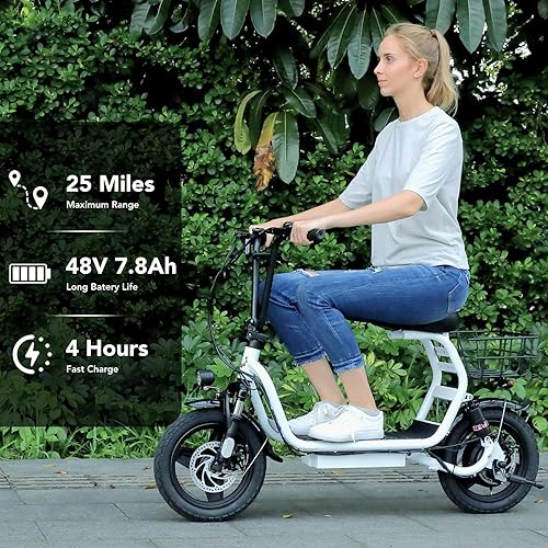 Miniatura 3 de Caroma Peak - Patinete eléctrico plegable de 1200 W con asiento, scooter para adultos de 14 pulgadas, batería de 500 Wh de hasta 30 millas y 20 MPH,