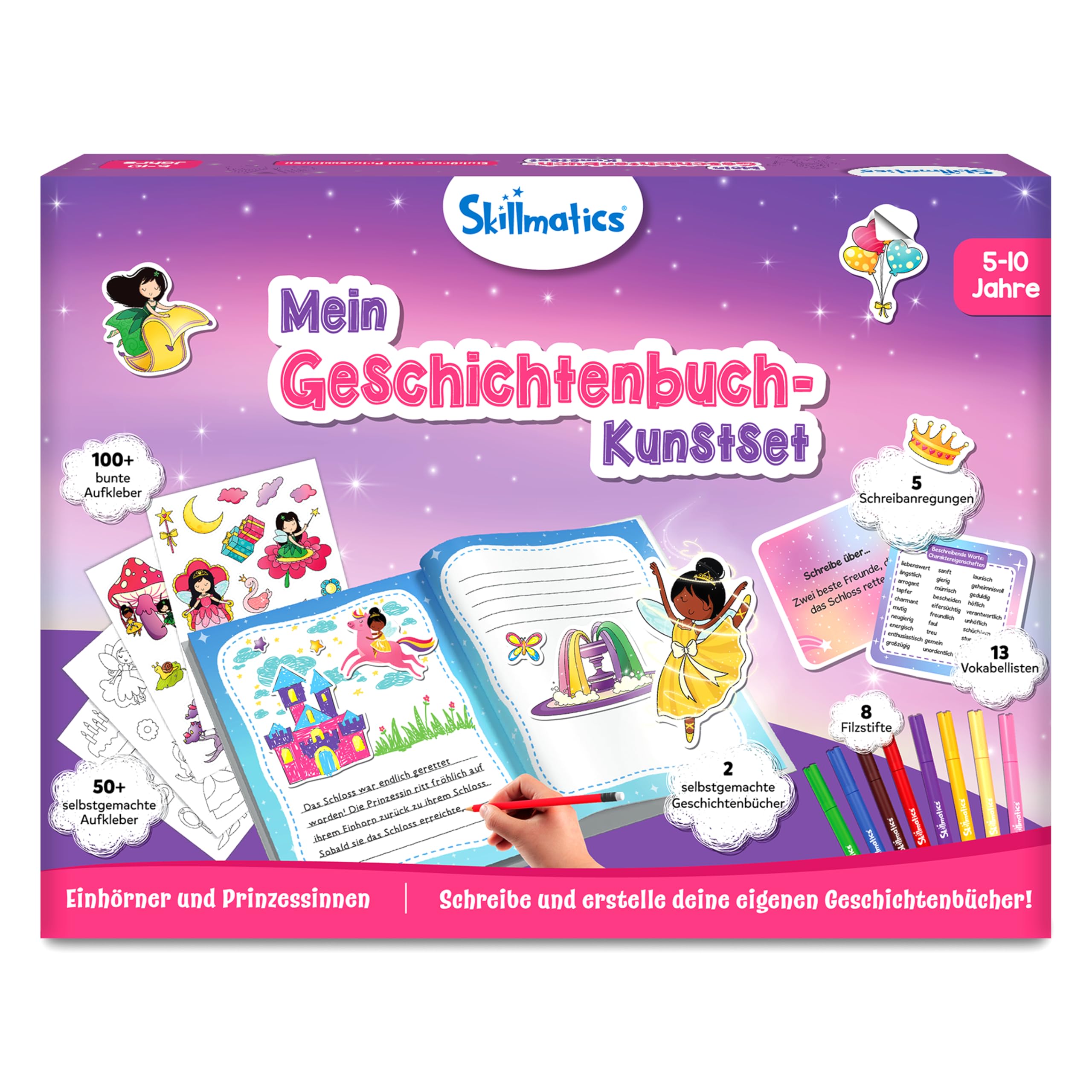 Skillmatics Geschichtenbuch Kunstset- Einhorn & Prinzessinnen, schreiben & erstellen Märchen Geschichten, Geschenke für Kinder im Alter von 5, 6, 7, 8, 9, 10