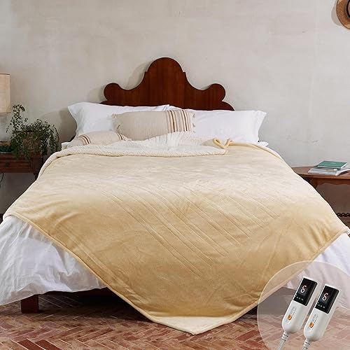 Vista 40 de GOTCOZY - Manta térmica eléctrica de 50 x 60 pulgadas, piel sintética acanalada, con 4 niveles de calefacción y apagado automático de 3 horas