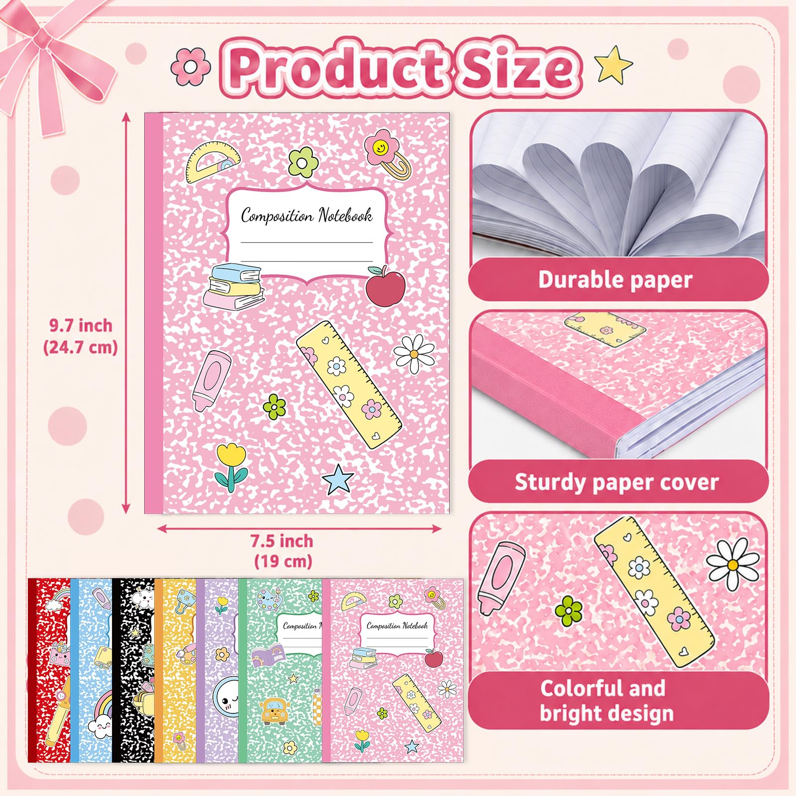 8 Pack Colorful Marble Composition Notebooks Bulk Back to School Notebook College Ruled Journal 100 Pages Composition Books First Day of School Gift for Student Teacher Office Supplies 9.7x7.5 Inch
