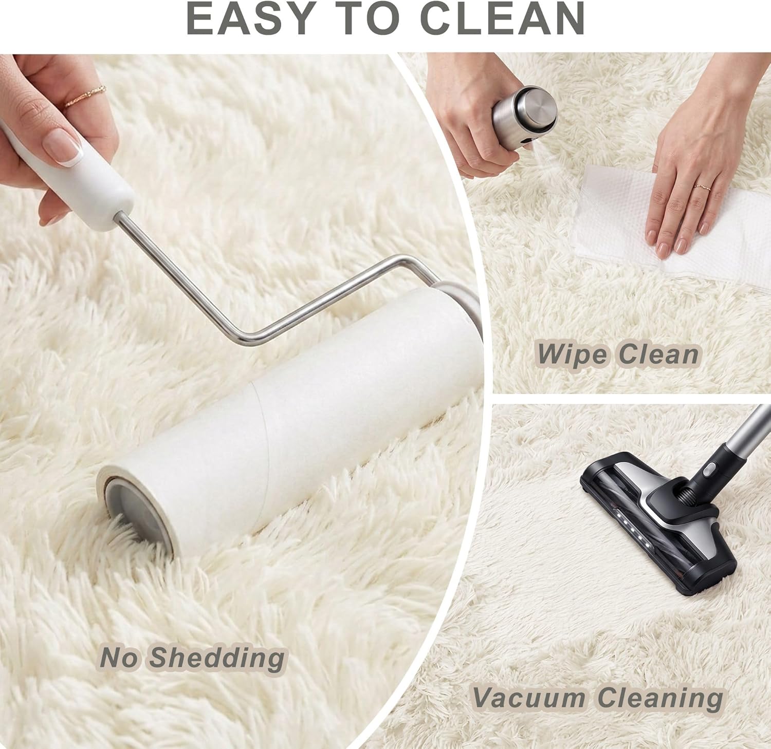 4x6 Ft Cream White Fluffy Area Rugs, Washable Ultra Soft Shag Carpet with Non-Slip Backing, Aesthetic Fuzzy Plush Rug for Nursery, Bedside & Under Desk Decor