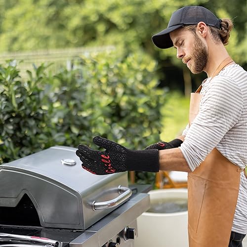 Miniatura 9 de COOLJOB Guantes de barbacoa resistentes al calor y paquete de 6 esponjas de acero inoxidable para cocinar con temperatura, asar a la parrilla o