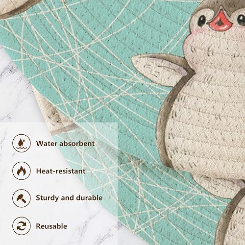 Miniatura 3 de Cute Penguins on Skates Non Slip Trivet 3 Pcs Heat Resistant Pot Mat for Hot Dishes Trivet Mat for Cooking Pot Kitchen Aid 15inch