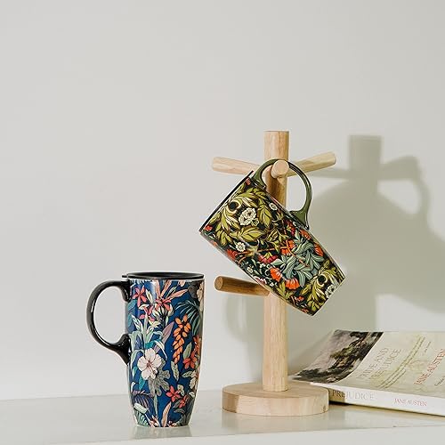 Miniatura 3 de TZSSP Taza de cerámica para café, taza de té con leche de porcelana con tapa, 17 oz.Blue y Green, 2PCS