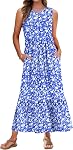 WNEEDU Summer Dress for Women 2026 Sleeveless Empire Waist Crewneck Maxi Dresses with Pockets