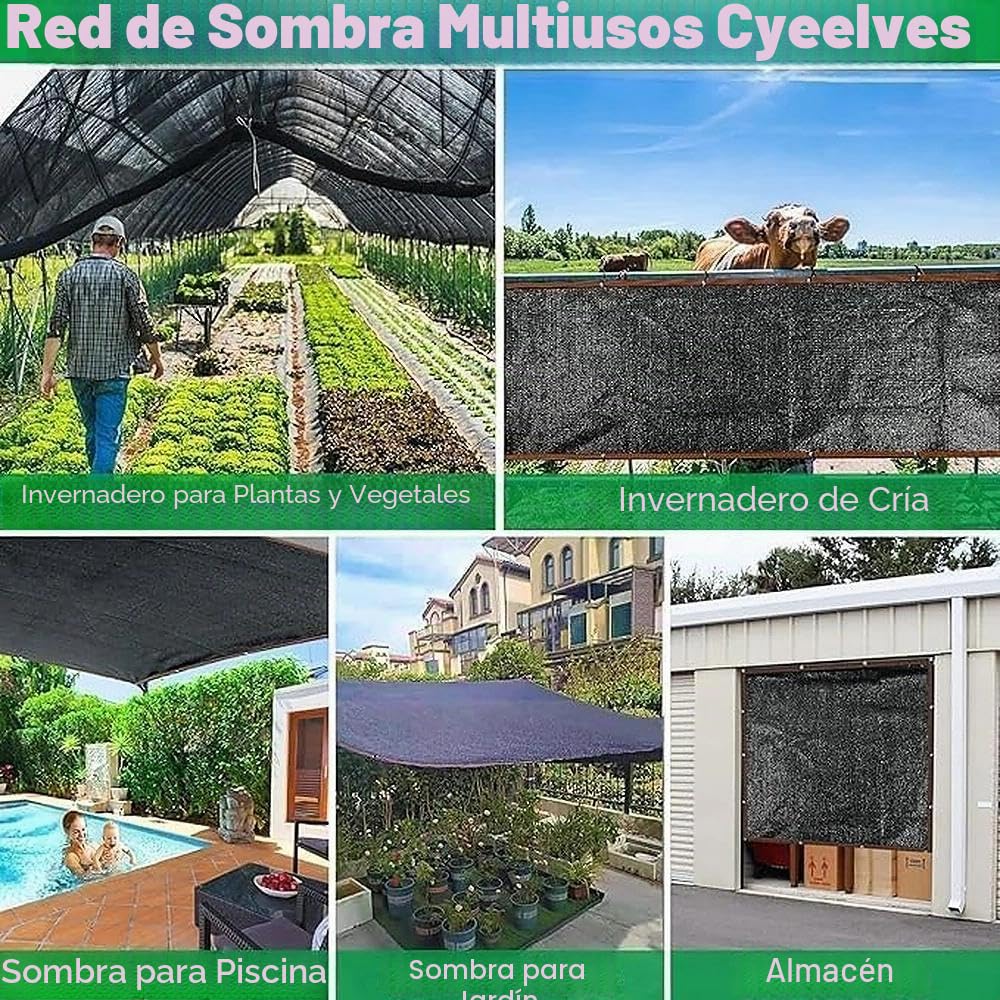 Red de sombreado 4 x 4 m, protección solar con ojales, tejido de protección visual 90% efecto sombreado, para invernadero y jardín