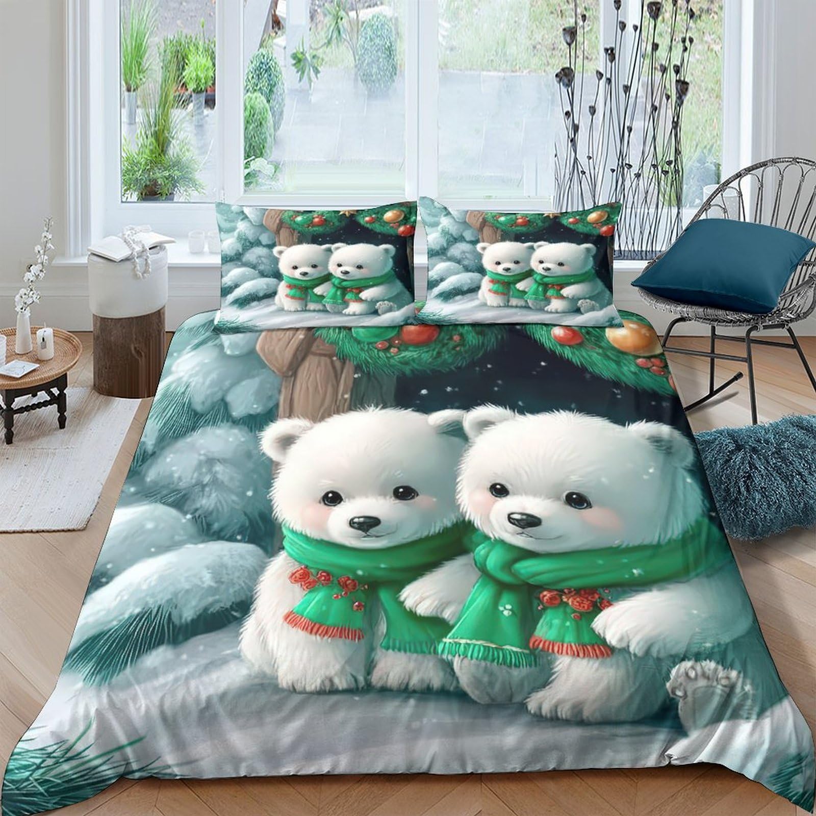 Ctjqhvkz Style-9 3D Printed Winter Polar Bear Fitted Sheet Microfiber Soft Cartoon Animal Mattress Cover For Bedroom Guest Room Decor Single（135X200cm）