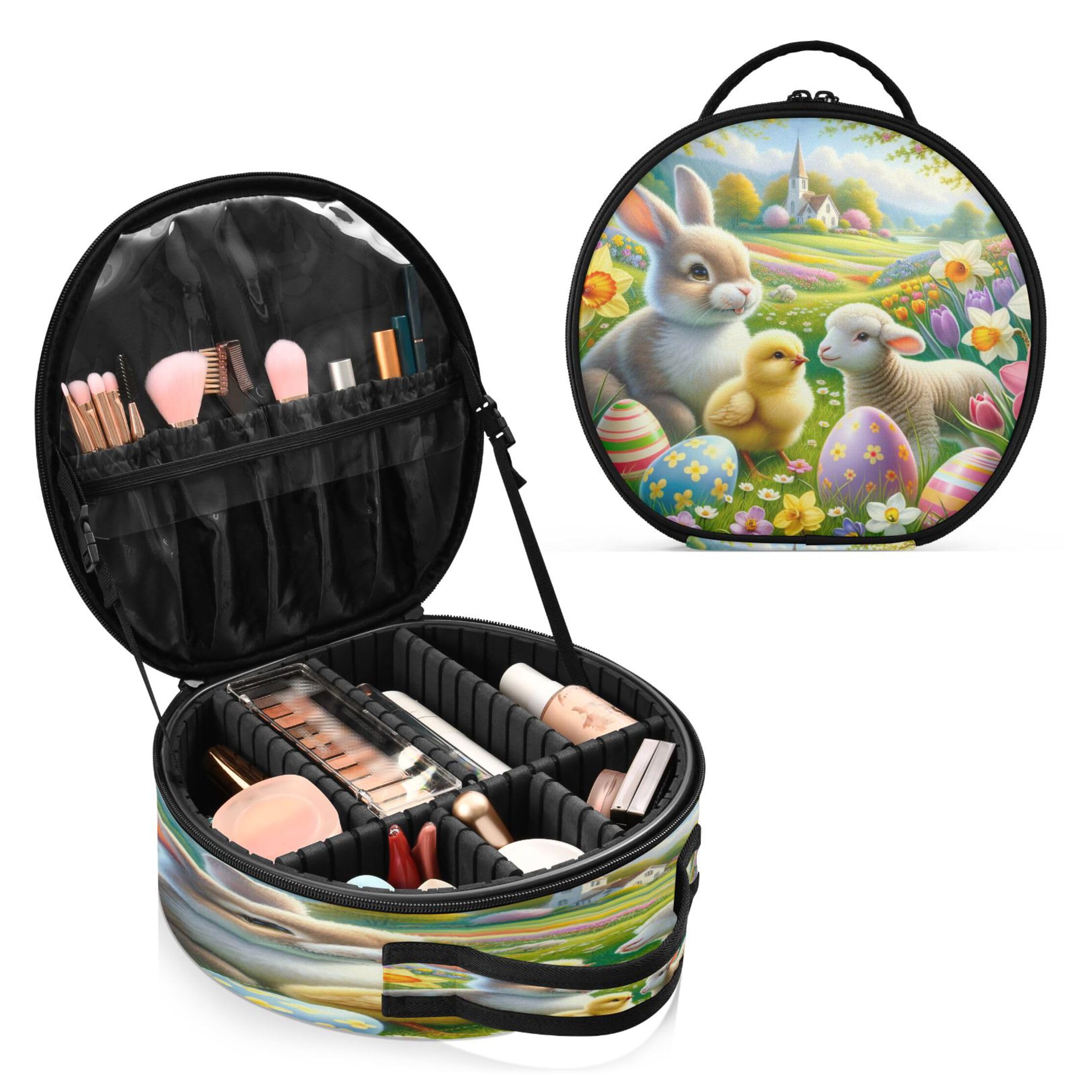 Takiito Bunny Chick Lamb Travel Makeup Case Portable Makeup Box Artist Cosmetic Case Organizer With Adjustable Dividers