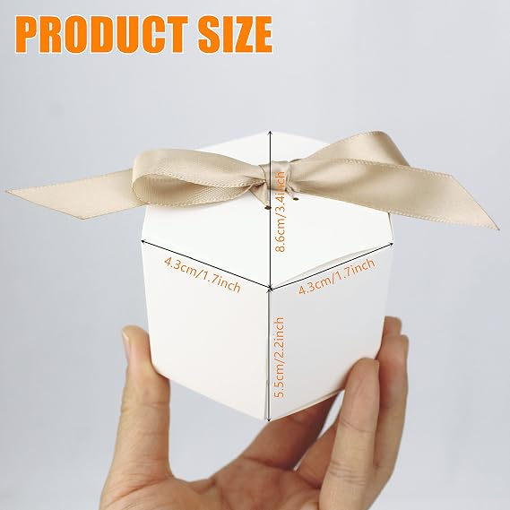 YankMooM 30 PCS White Candy Gift Boxes,8.5 x 7.5 x 5.5cm Wedding Favour Boxes with Ribbon Small Cookies Gift Boxes for Wedding Baby Shower Birthday Party Holiday