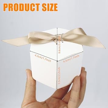 YankMooM 30 PCS White Candy Gift Boxes,8.5 x 7.5 x 5.5cm Wedding Favour Boxes with Ribbon Small Cookies Gift Boxes for Wedding Baby Shower Birthday Party Holiday