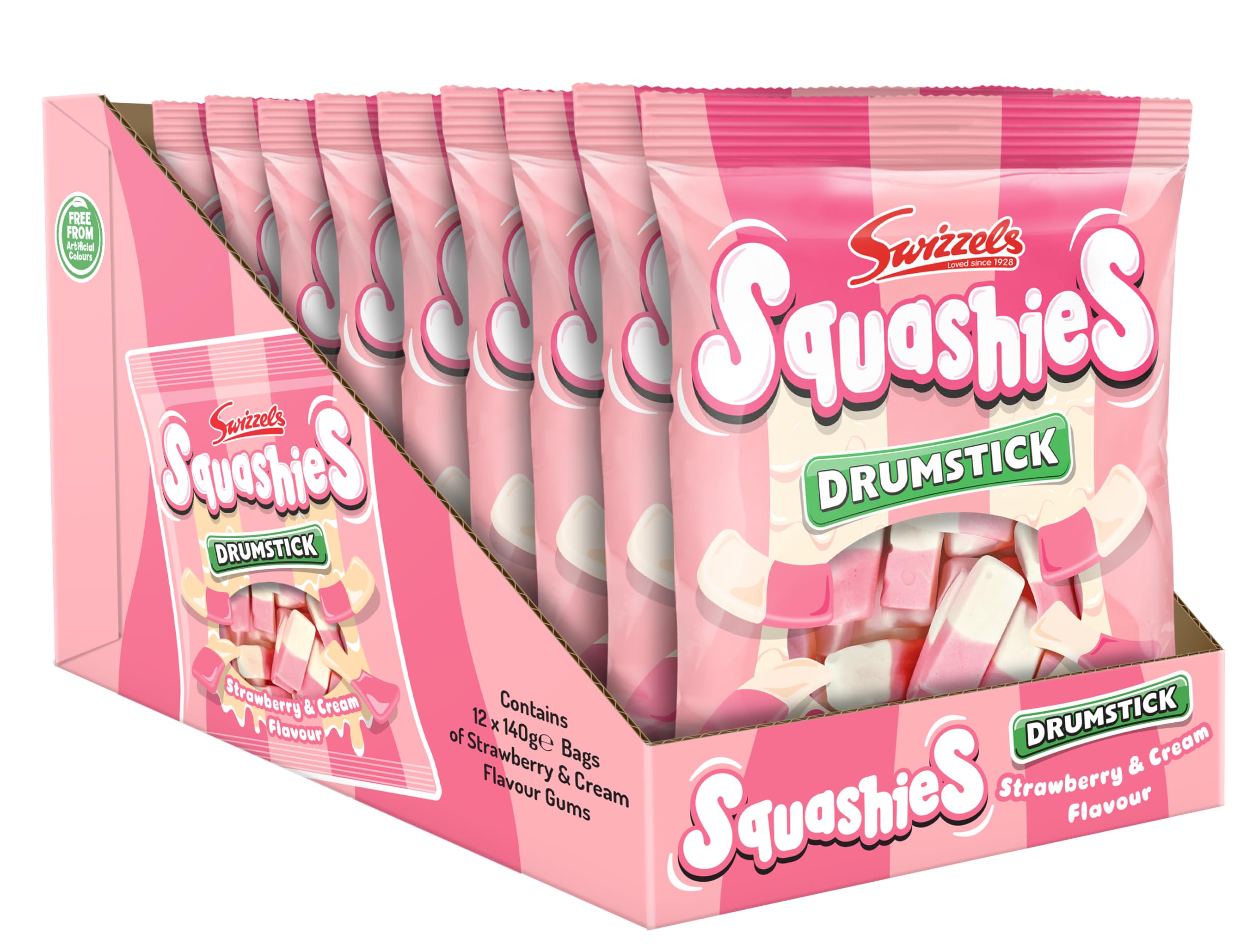 Swizzels Squashies Sweets, Strawberry and Cream Flavour Sweets 140g, 12 pack