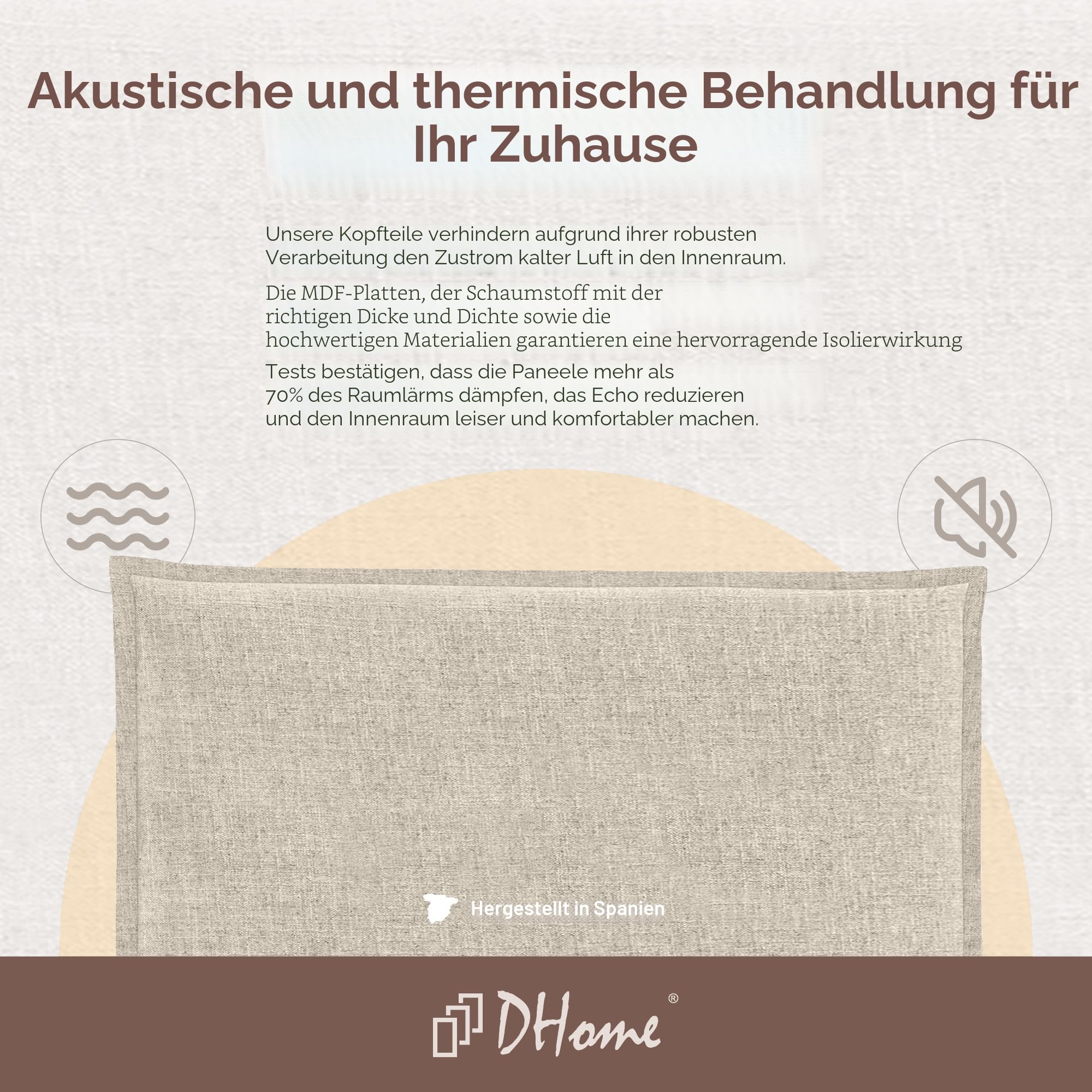 DHOME Plain Natural Leinen Kopfteil mit Einfassung gepolstertes Kopfteil Bett Modernes Schlafzimmer TOP Trending (Beige, 145x105cm Mit Füßen (Betten 120/135/140))