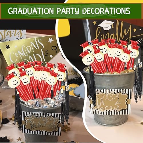 Miniatura 3 de Pajean 30 bolígrafos de punta de graduación con borlas, cara feliz, punta redonda, bolígrafo de punta redonda de 0.028 in, tinta de gel negro,