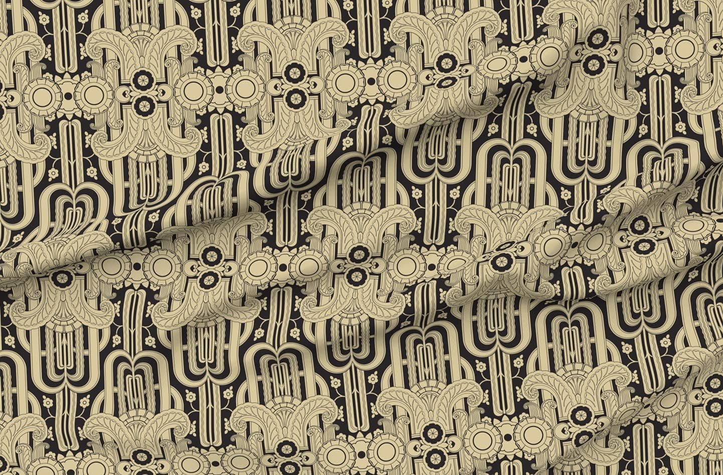 Spoonflower Fabric - 1920S Art Deco Jazz Damask Printed on Organic Cotton Sateen Fabric by The Yard - Sewing Quilting Apparel Home Decor