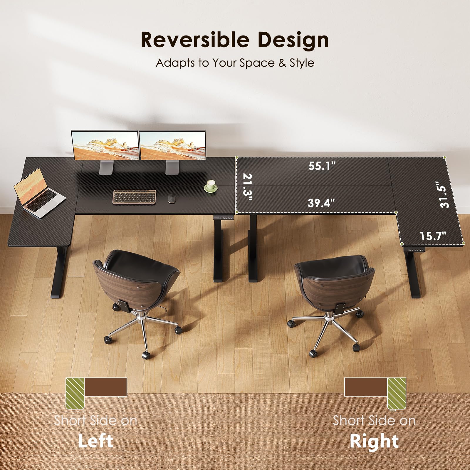 OffiGo Electric L Shaped Standing Desk 55 Inches Height Adjustable Table Reversiable Corner Stand Up Desk Lifting Computer — view 7