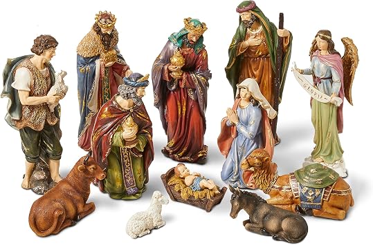 Glitzhome 15.5" x 36" Large Christmas Nativity Figurines Set for Tabletop Decorations, Xmas Resin Scenes Figures Sets Table Topper Ornaments, 12Pcs Christmas Collectibles Figurines Statue Decor