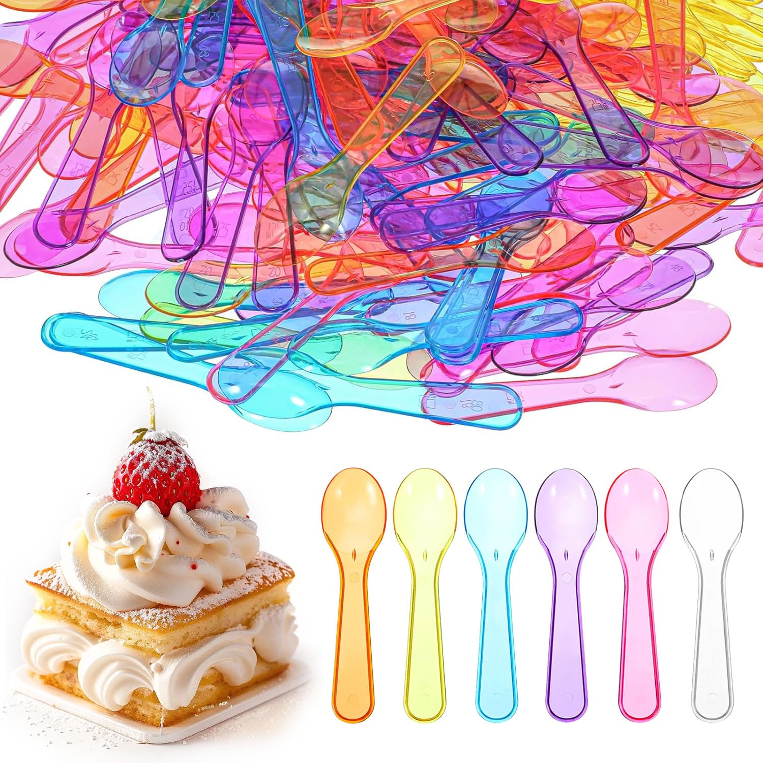 Photo 1 of 100PCS Mini Spoons?Dessert Spoons?Plastic Disposable Cutlery?Small Plastic Spoons for Ice Cream, Cake, Jelly, Pies, Yogurt, Desserts, Parties, and Celebrations Multi-Color (100Pcs)