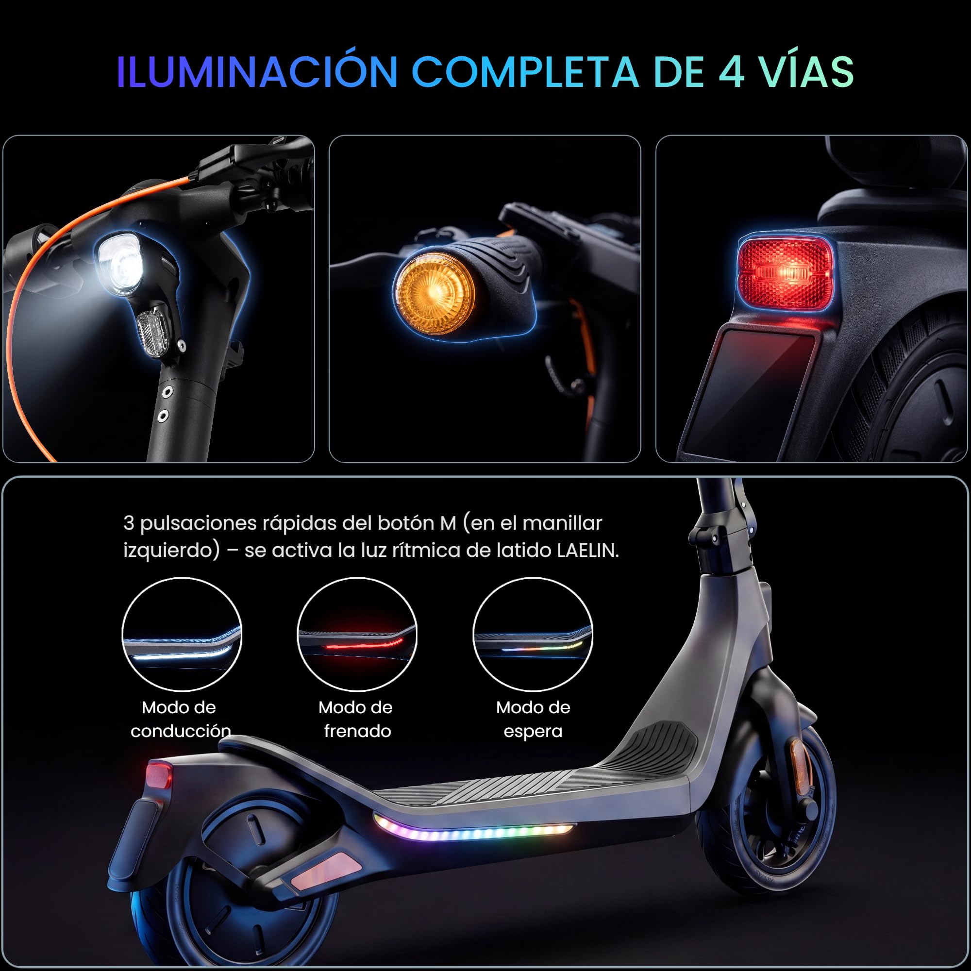 Patinete Eléctrico para Adultos Serie R, Sensor de Huella Digital, 85 km Autonomía, Neumáticos Tubeless 10,5", Control de Tracción TCS