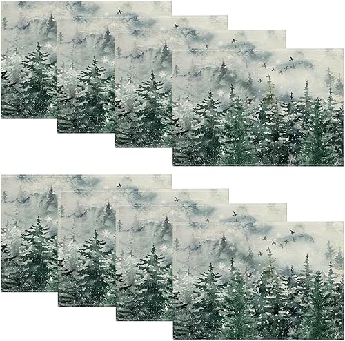 Miniatura 8 de Artoid Mode Green Tree Snow - Juego de 4 manteles individuales de Navidad de 12 x 18 pulgadas para decoración de fiestas, cocina, comedor