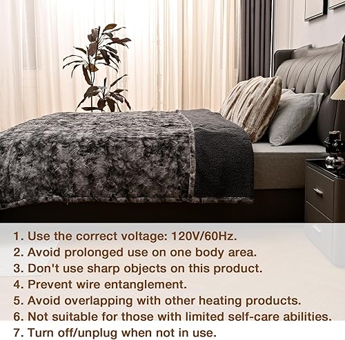 Miniatura 5 de Bearhug Electric Heated Throw Blanket 50" x 60", Reversible Faux Fur & Sherpa, 5-Year Warranty, 6 Heating Levels & 4H Auto Off, Over-Heat Protect,