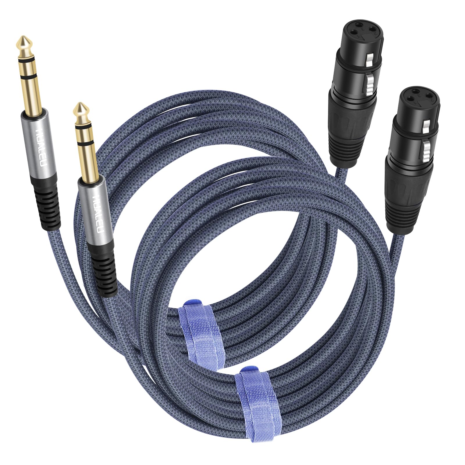 Paquete de 2 cables de micrófono TRS macho de 1/4 a XLR hembra de 3 pines, cable equilibrado trenzado de 6,35 mm TRS a XLR hembra de 10 pies para micrófono mezclador, altavoces activos