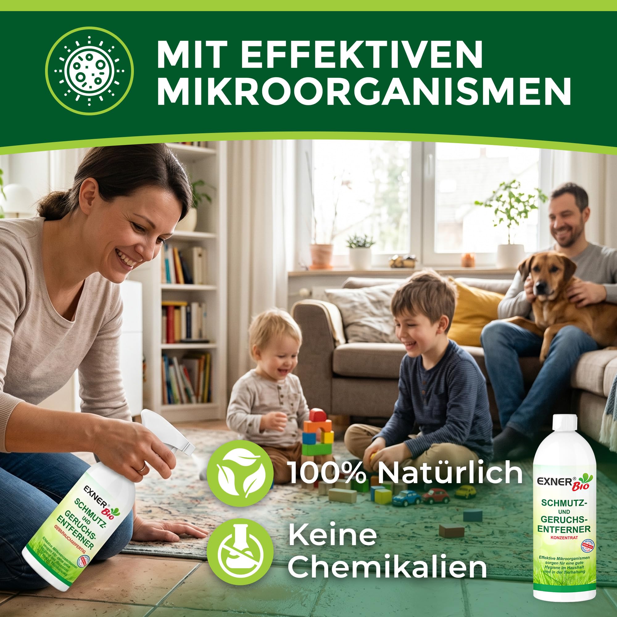Enzymreiniger Konzentrat gegen Tiergerüche & organische Gerüche – Geruchsentferner & Geruchsneutralisierer mit effektiven Mikroorganismen gegen Urin, KOT & Erbrochenes – 1 Liter