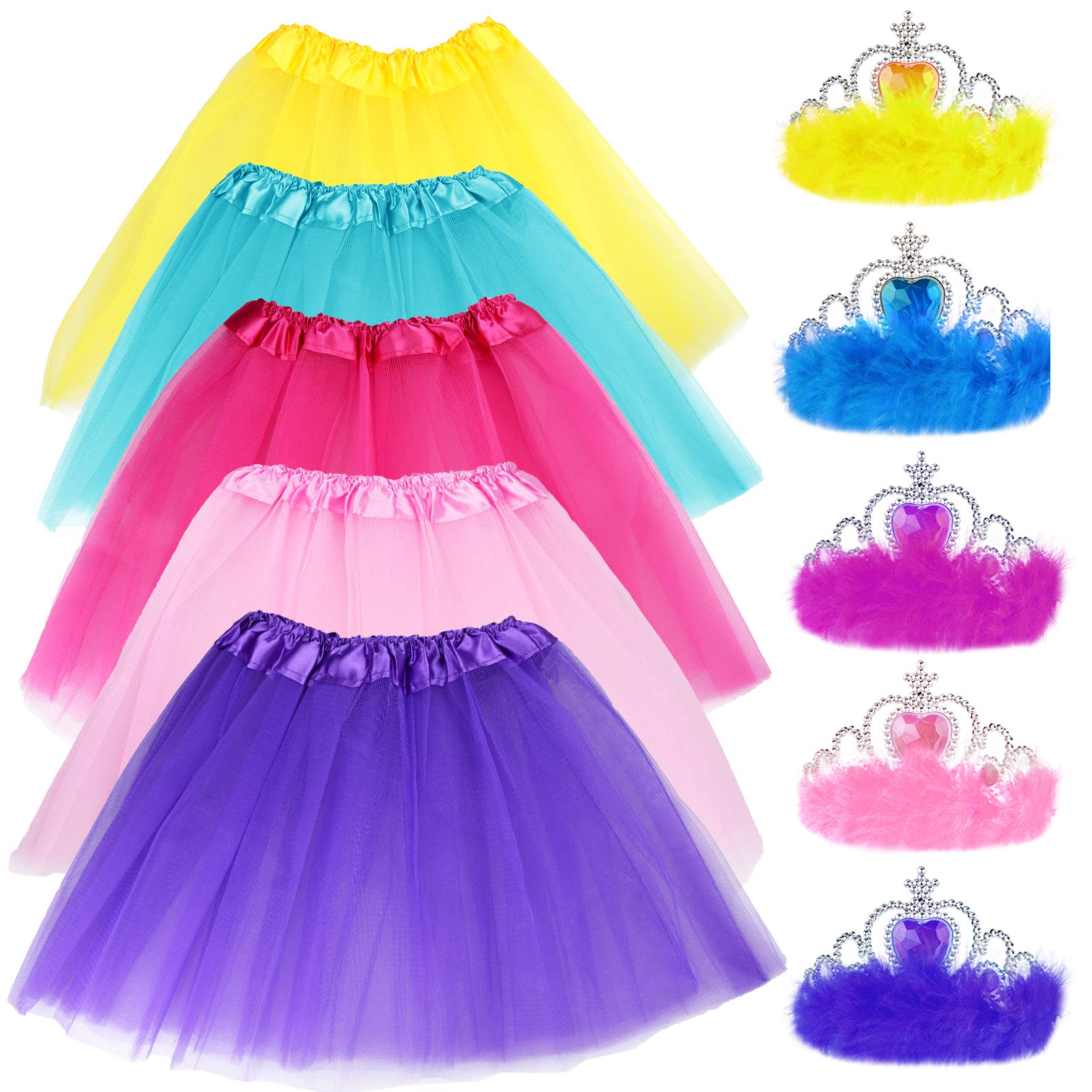 Poualss 10Pcs Princess Dress up Tutu Crown Accessories Tiara Ballet Tutu Skirt for Costume Party Favors