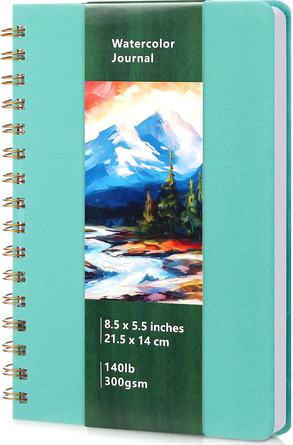 Dispowreath Linen Watercolor Sketchbook 5.5 x 8.5 Inch Spiral Bound Watercolor Journal Cold Press 140lb 300gsm Cotton Paper 48 Pages Journals Notebook Paper Pads (Turquoise)