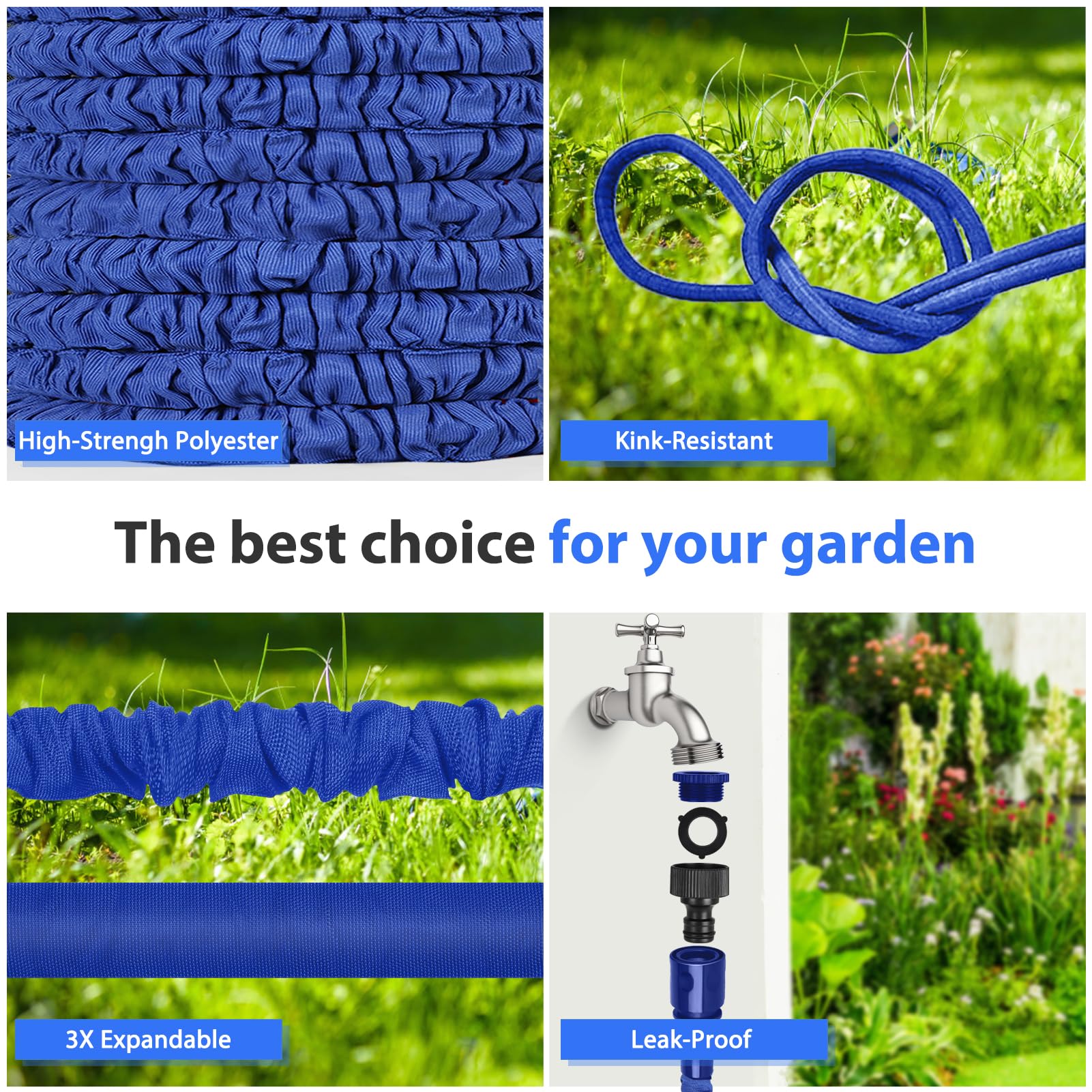 Tubo da giardino 30 m, tubo flessibile espandibile leggero, a tenuta stagna, con 8 modalità di pistola a spruzzo e connettori da 1,9 cm, 1,3 cm