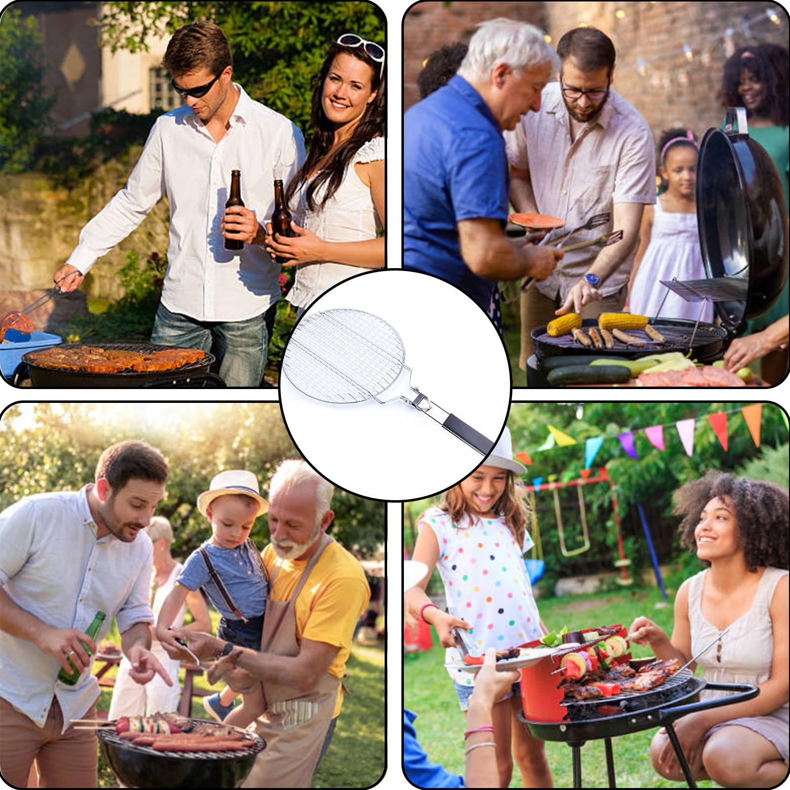 Griglia A Cestello Per Barbecue - In Acciaio Inox Pieghevole, 28x28 Cm | Per Pesce, Verdure E Carne - Foto 9