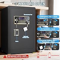 Vista 5 de Caja fuerte grande, caja fuerte de seguridad para el hogar con teclado electrónico y llave, caja de seguridad personal para documentos del hogar