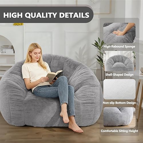 Miniatura 4 de Puf gigante para adultos, sofá suave de piel sintética, sofá de gran tamaño y relleno para el suelo, silla de lectura grande, cómodo sofá puff para