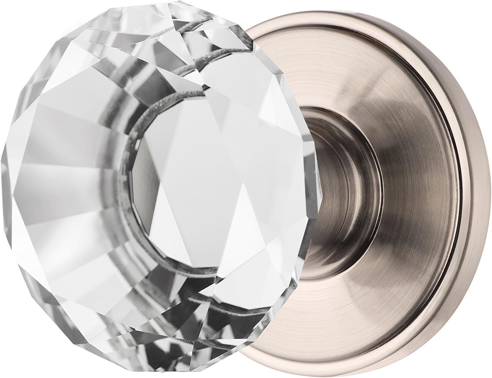 AMG and Enchante Accessories, Diamond Crystal Door Knobs with Lock, Passage Function for Hall and Closet, Venus Collection, Satin Nickel