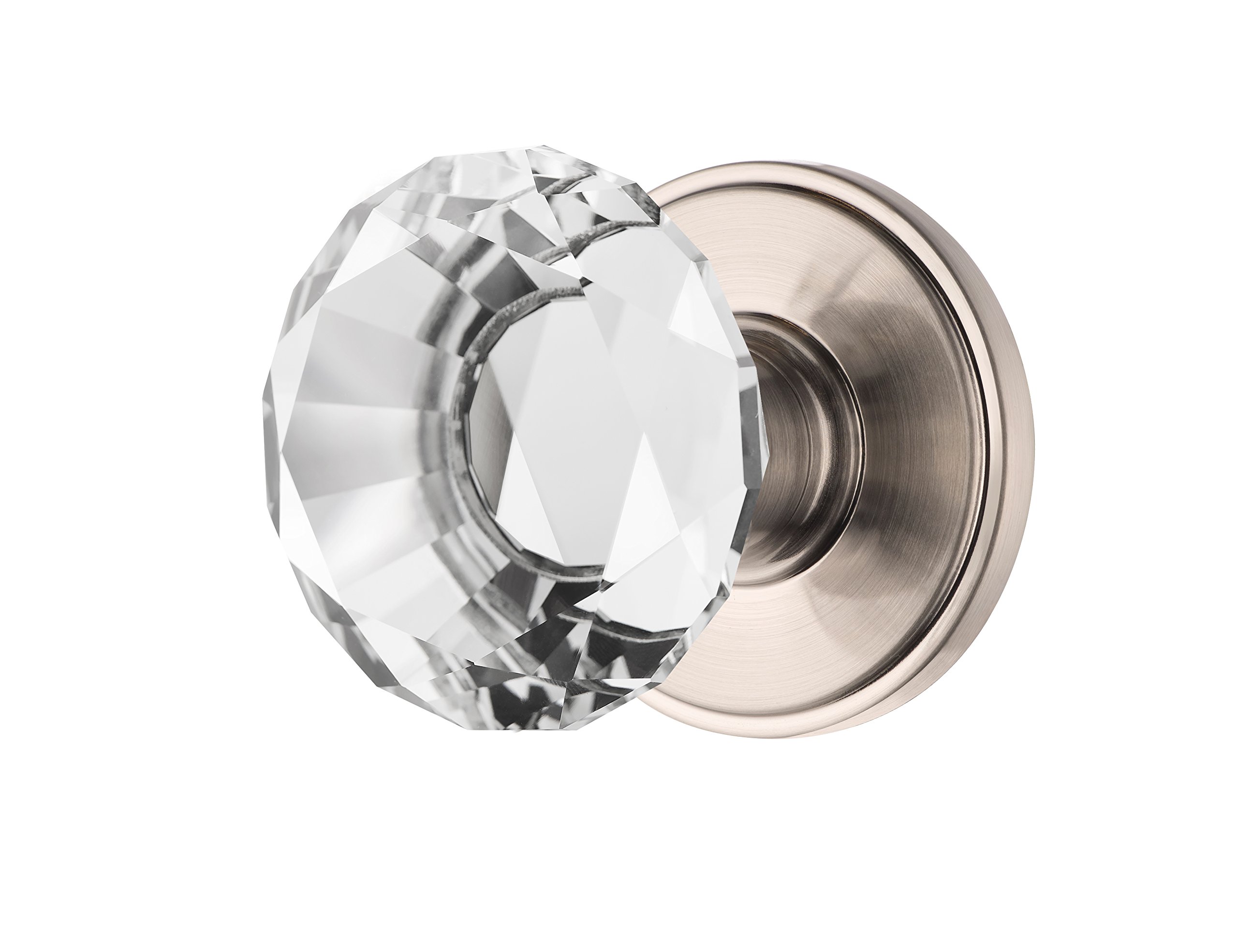 AMG and Enchante Accessories, Diamond Crystal Door Knobs with Lock, Passage Function for Hall and Closet, Venus Collection, Satin Nickel