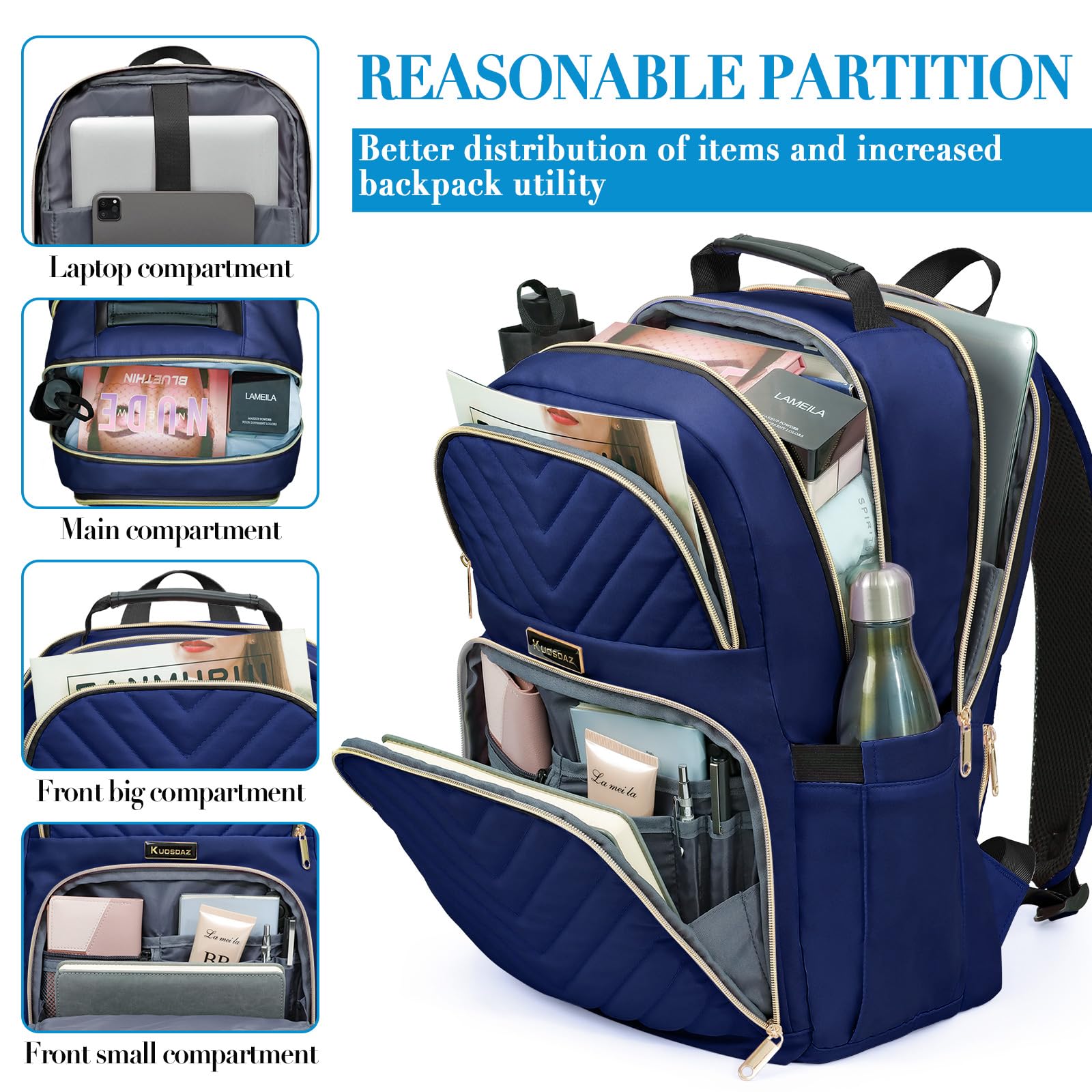 Mochila para mujer, mochila escolar de 15.6 pulgadas para niñas y adolescentes con puerto de carga USB, mochila para laptop, elegante mochila impermeable para escuela, universidad, viajes