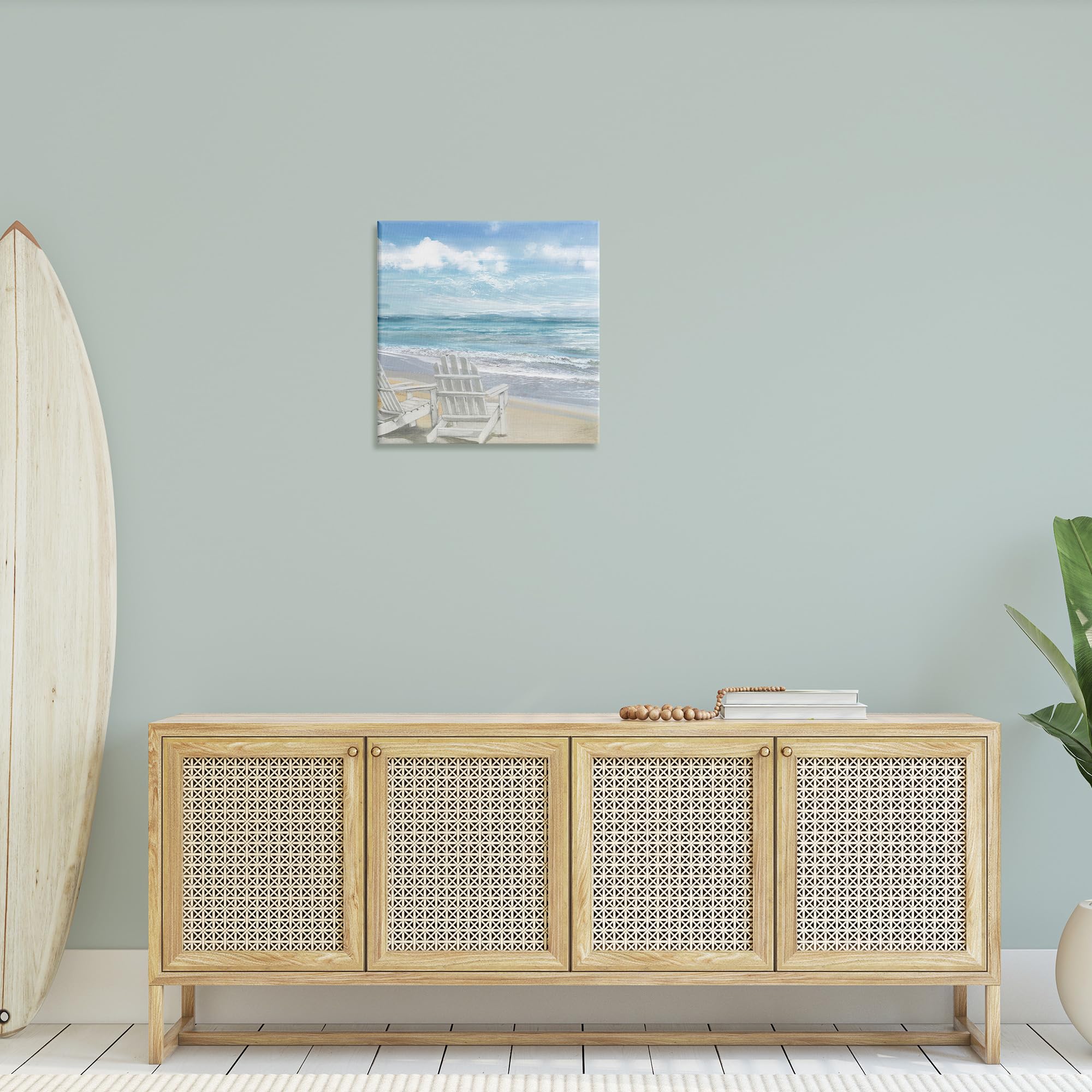 The Stupell Home Décor Collection White Adirondack Chairs on The Beach Painting Stretched Canvas Wall Art, 24x24, Multicolor