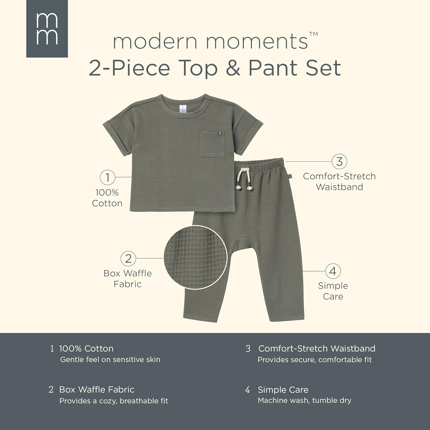 Modern Moments by Gerber Boys' Baby and Toddler Honey Comb Sweater Knit Top and Pant Set - Image 6