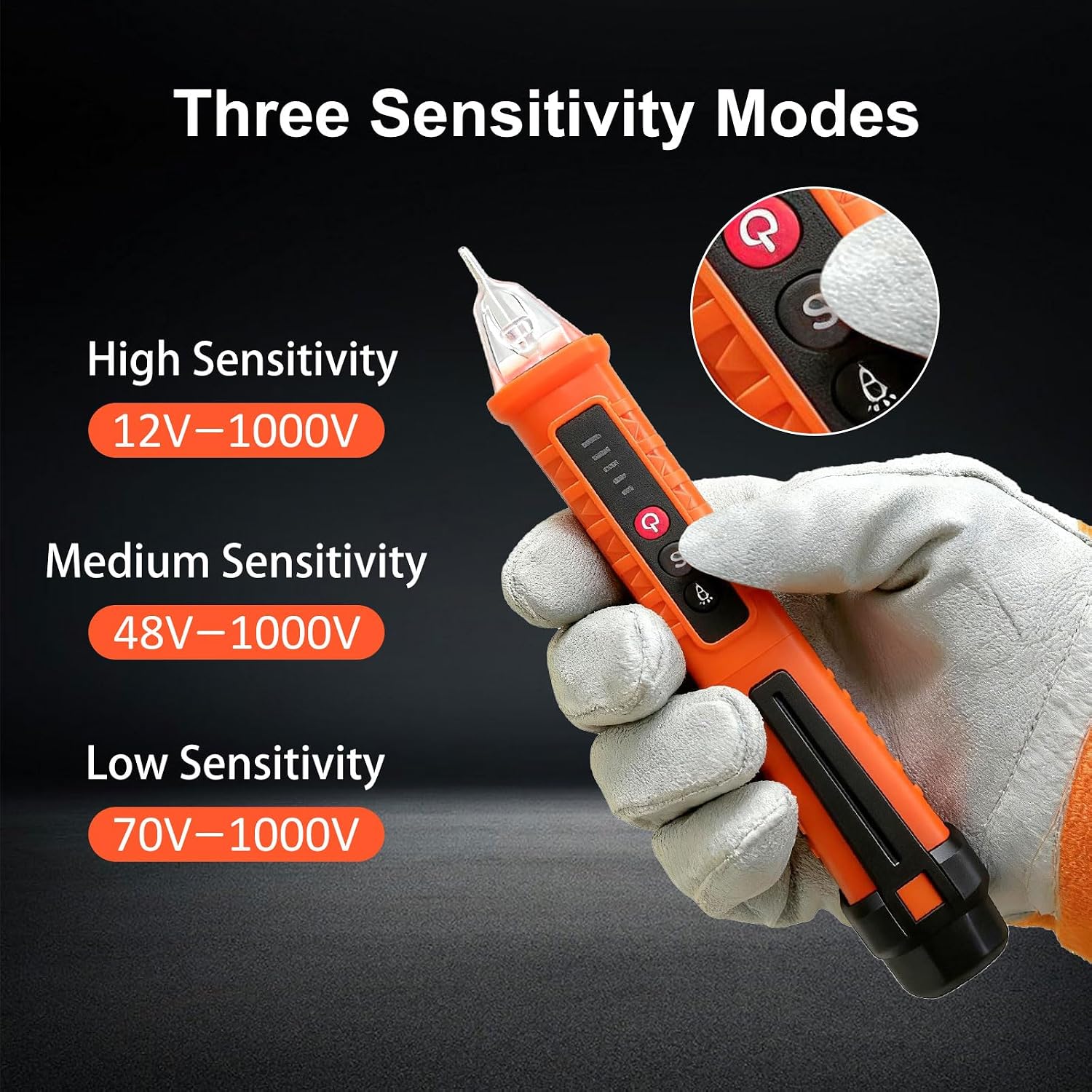MXCOIRTP Voltage Tester, Non-Contact Voltage Detector, Electrical Tester, 3 Ranges AC 12V/48V/70V-1000V, Live/Null Wire Tester with Buzzer Alarm and Flashlight, Wire Breakpoint Finder - Orange