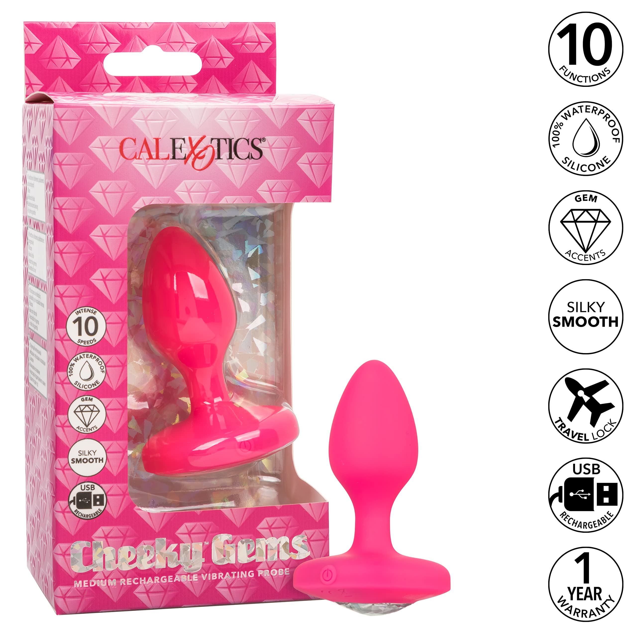 Amazon.com: CalExotics Cheeky Gems Medium Rechargeable Vibrating Probe Anal  Butt Plug Vibrator - Pink - SE-0443-10-3 : Health & Household
