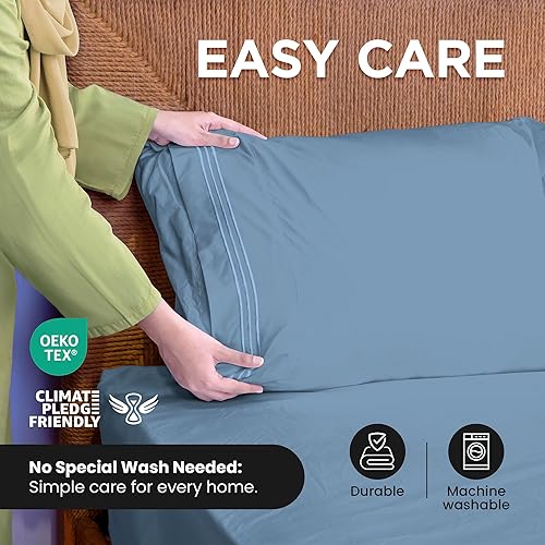Miniatura 7 de ROYALE LINENS Juego de sábanas individuales de 3 piezas, microfibra suave cepillada de 1800 hilos, 1 sábana bajera y 1 sábana encimera, 1 funda de