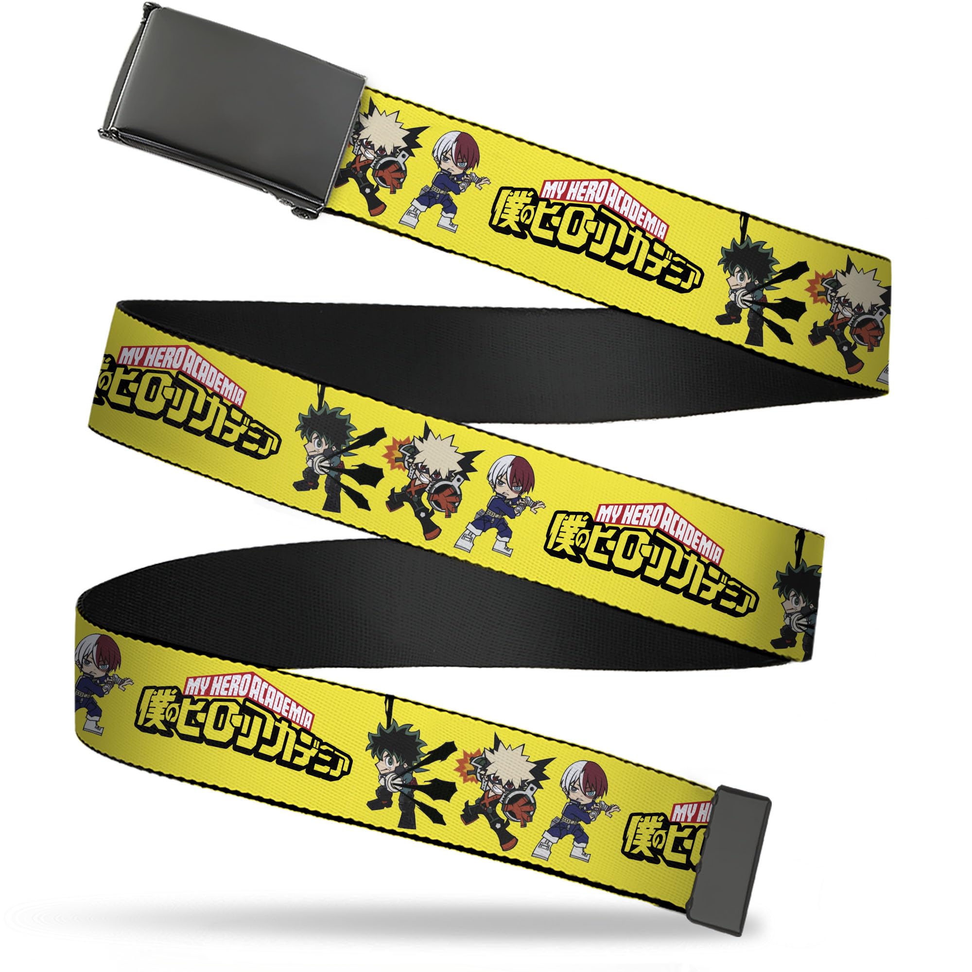 Buckle-Down My Hero Academia Flip Web Belt My Hero Academia Chibi Trio Action Logo Yellow