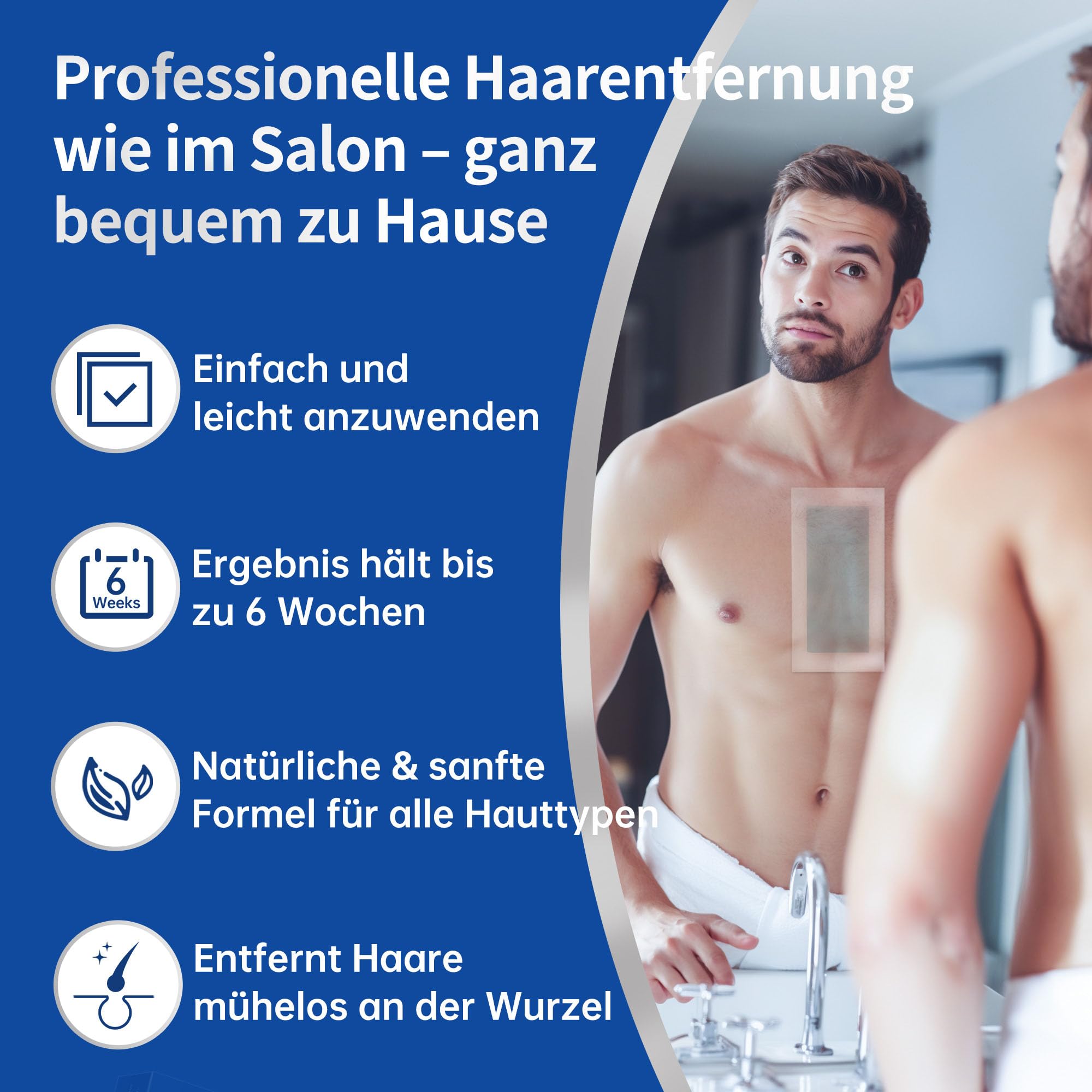 Beauty7 Kaltwachsstreifen für Männer – Für empfindliche Haut | 20 Streifen + 4 Pflegeöltücher – Sanfte & effektive Haarentfernung an Brust, Rücken, Achseln und Beinen