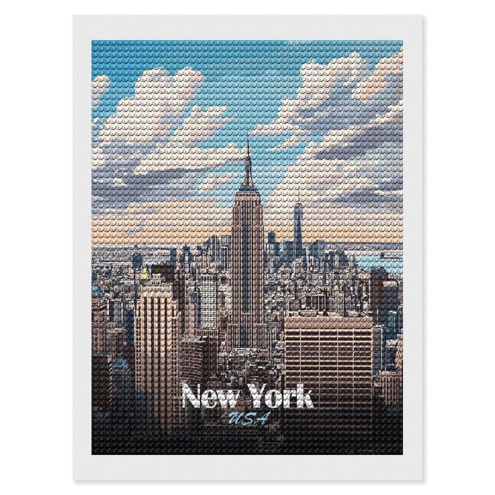 Junmoney New York City Skyline(3) Diamond Art Canvas 12"x16", for Adults, Pleasing Wall Art Project, Modern Decor, Gift Idea, Nice Detail and Sparkle