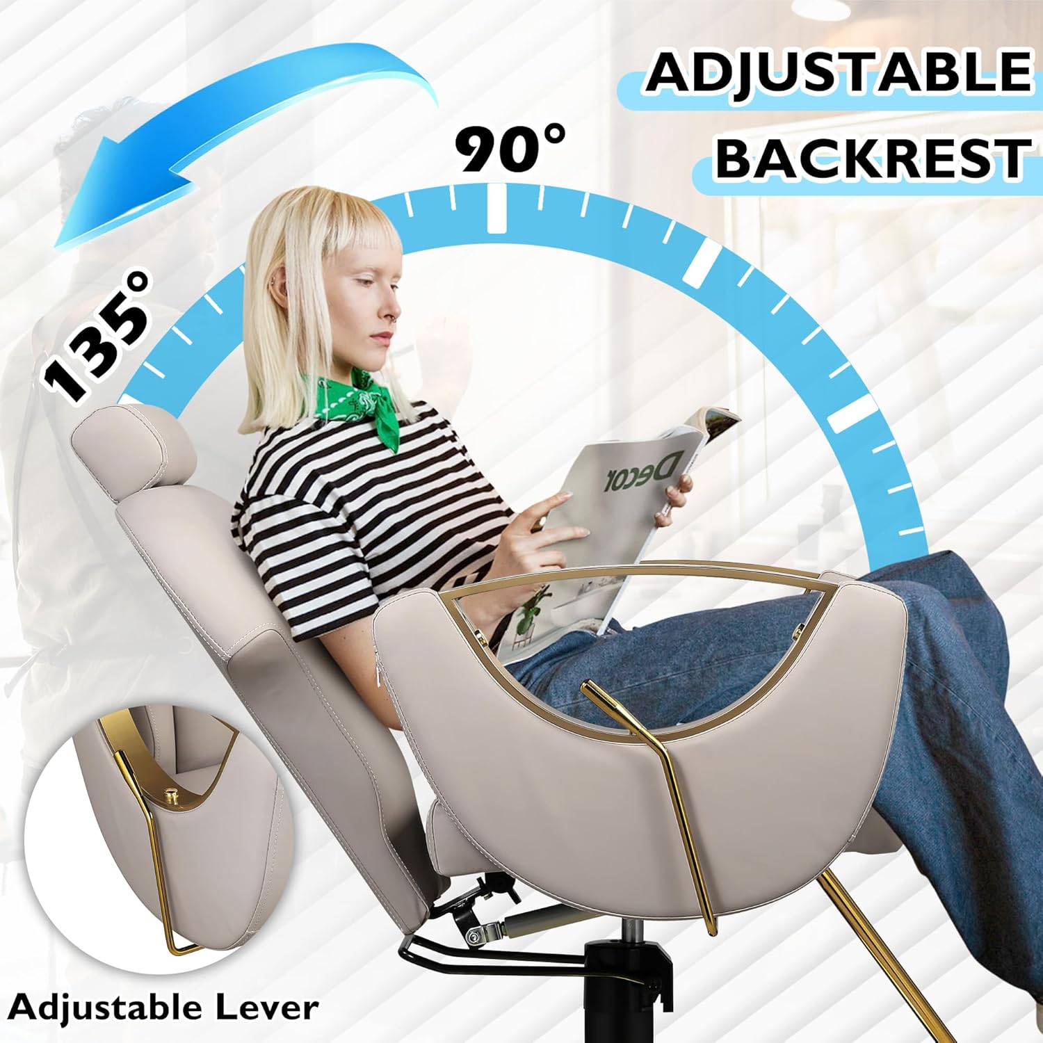 Salon Chair for Hair Stylist, Reclining Barber Styling Chair Hydraulic, 360 Degree Swivel, Spa Shampoo Beauty Makeup Artist Tattoo Equipment for Home Barbershop, Max Load 400 Lbs, Light Grey