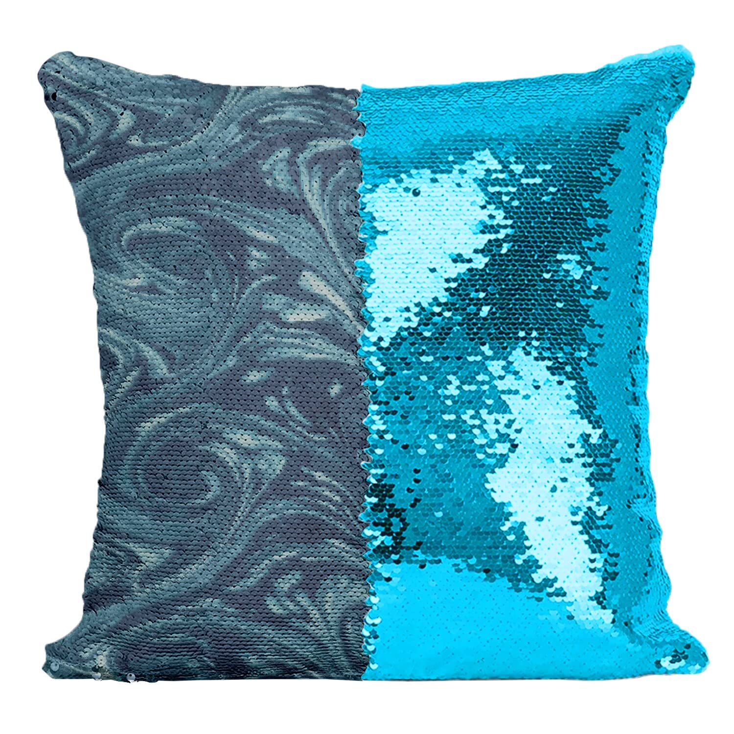 Coussin paillettes turquoise et housse sequin marbre abstrait deco