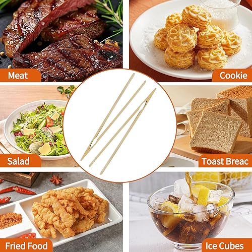 Miniatura 7 de 4 pinzas de bambú natural para tostadas, bambú, pinzas de 10.2 pulgadas de largo con diseño antideslizante, para cocinar, tostadora.