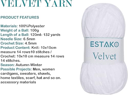 Miniatura 2 de Estako Velvet - Manta de chenilla amigurumi (paquete de 3 madejas) para ganchillo y tejer, súper voluminoso, 3 x 3.53 oz (3 x 132 yardas) (1110 -